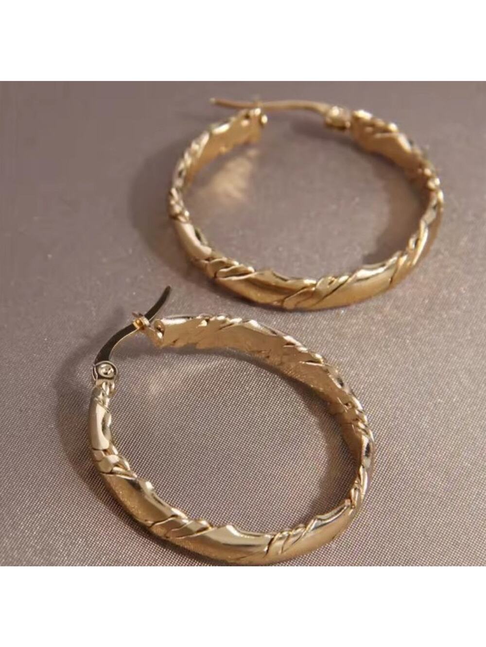 18K Gold Plated Hoop Earrings Layered Swirl Vtg Women's Fashion Birthday Gift